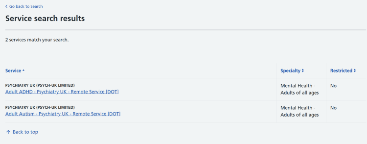 service search results alternatively